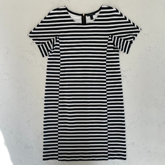 J. Crew Short Sleeve Striped Scoop Neck Dress Black + White Sz S - no fabric tag - Picture 1 of 9